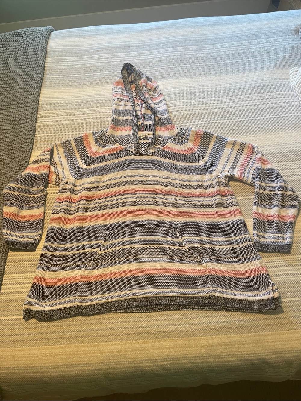 Striped Hooded Baja-Style Pullover Beach hoodie L/XL/XXL